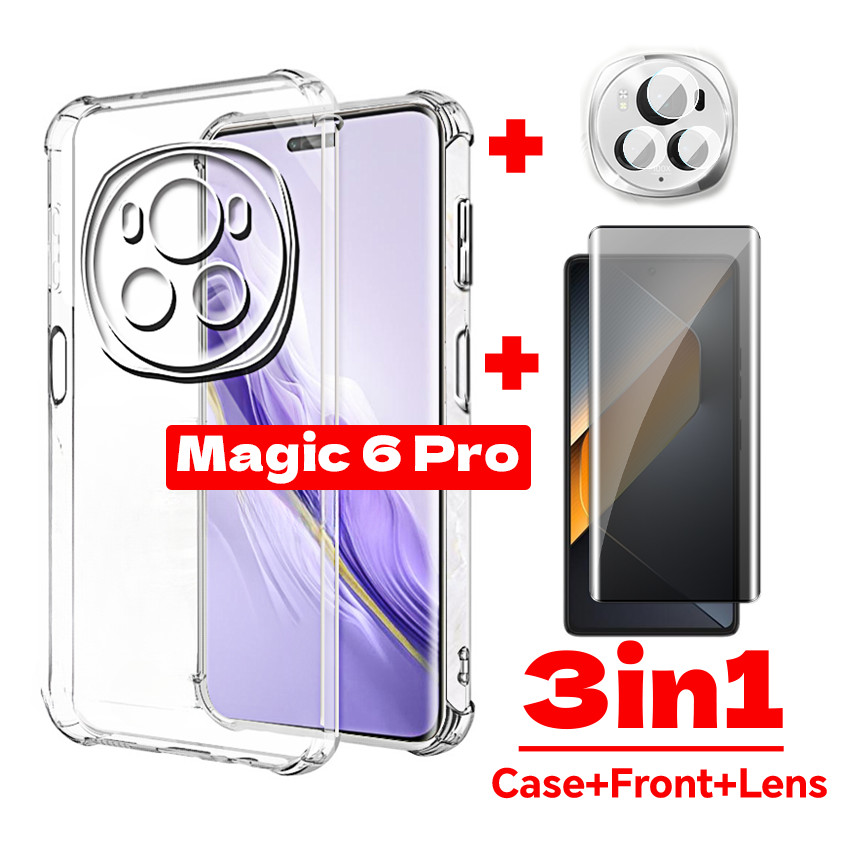 適用於華為magic 6 Pro 5 6Pro 2024 3in1手機殼透明透明外殼防震Magic6 Magic6Pro