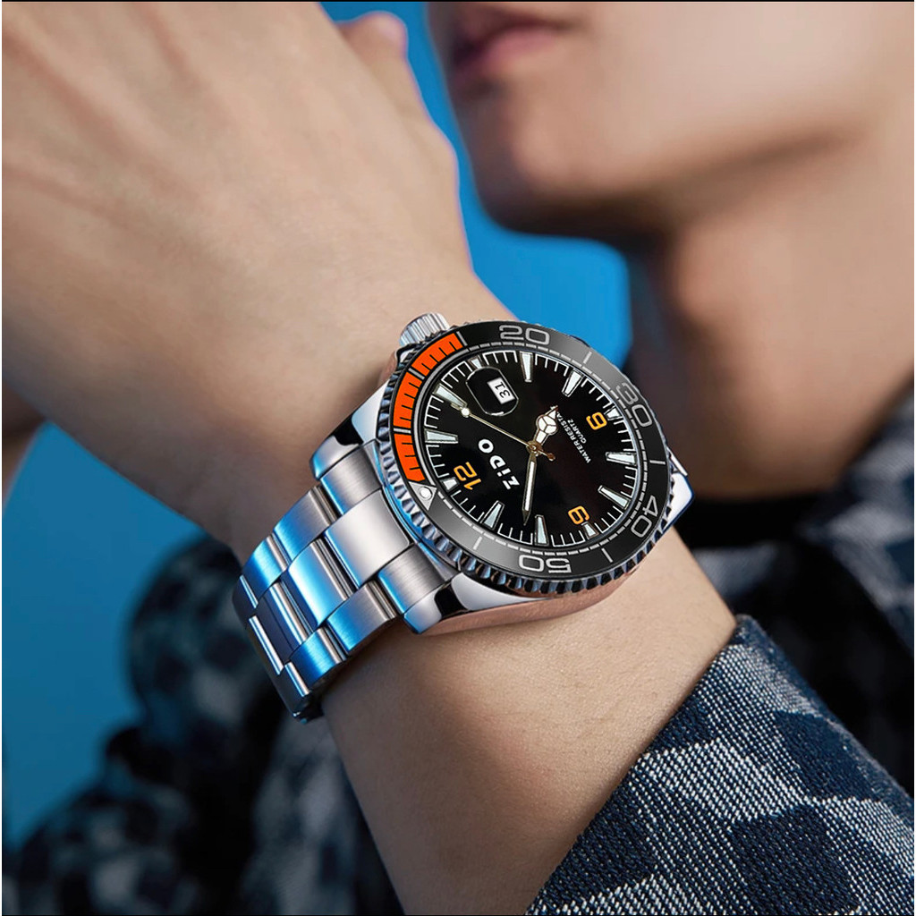 ZIDO品牌四分之一橙男士手錶高顏值休閒運動全自動石英非機械錶男