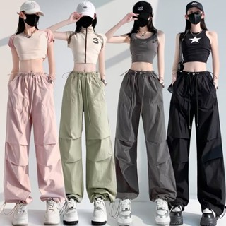 【唯家】美式降落傘褲復古高街oversize寬鬆直筒工裝休閒傘兵褲女闊腿褲潮