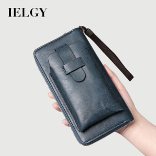 IELGY 男士錢包長款錢包多卡錢包二合一商務拉鍊多功能手機包