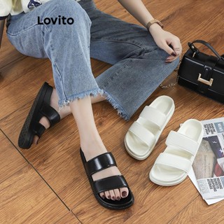 Lovito 休閒素色復古簡約厚底防滑女外平底涼鞋 LFA59293