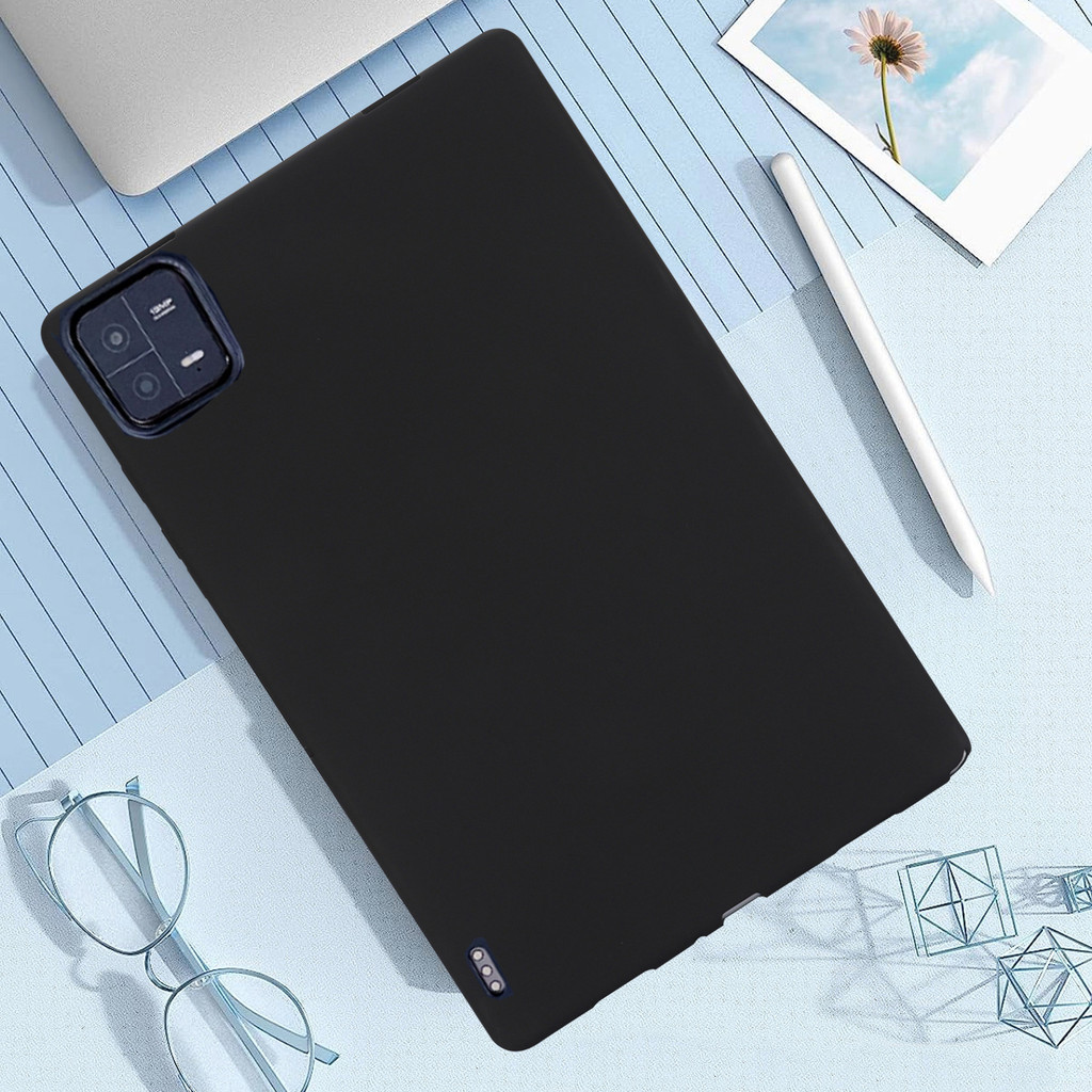 XIAOMI 小米平板6s Pro 12.4平板外殼時尚黑色TPU矽膠軟套全保護平板外殼鋼化玻璃保護膜