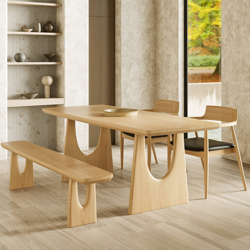 全實木餐桌椅侘寂風家用飯桌長方形原木輕奢創意日式設計師工作台大板桌 長條桌 書桌 桌子