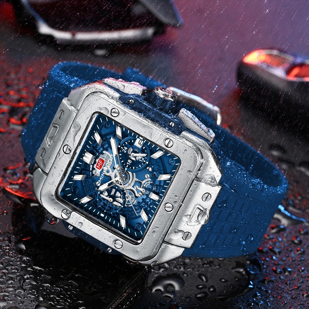 Mini FOCUS 0475G 時尚運動石英手錶男士日期顯示日曆奢侈品牌方形防水手錶矽膠錶帶 0475G