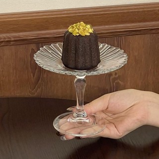 歐式透明玻璃點心糕點盤 花邊高腳甜品盤 小號蛋糕展示盤
