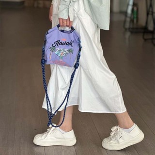 日系自製ball chain環保購物袋 尼龍布刺繡花手提帆布包尼龍購物袋 手機迷你手提袋