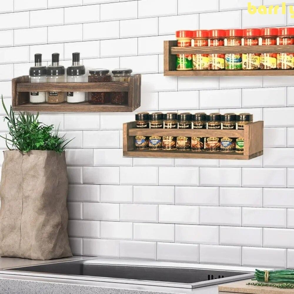 BARR1Y木製香料架,無孔節省空間香料收納架,實用壁掛式防滑書櫃展示架家庭