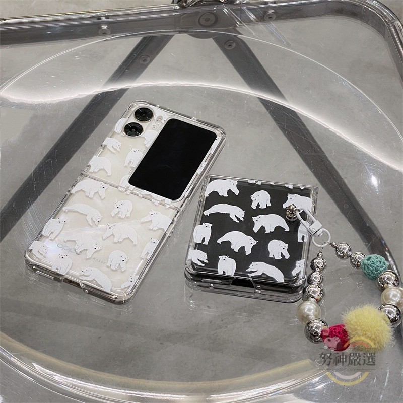 OPPO 卡通手機殼新款個性卡通白熊手機硬殼 適用OPPO Find N2/N3 flip摺疊手機殼 jpz