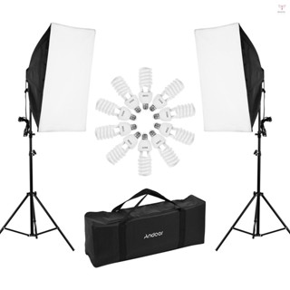 Andoer 專業攝影棚攝影燈套件包括 50 * 70cm 柔光箱 * 2/ 4 合 1 燈插座 * 2/ 45W 55