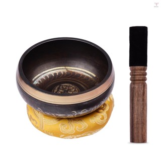 西藏唱歌碗套裝,帶 11.5 厘米/4.5 英寸手工金屬音碗和軟墊和木製擊球手,用於冥想聲音脈輪治療瑜伽放鬆