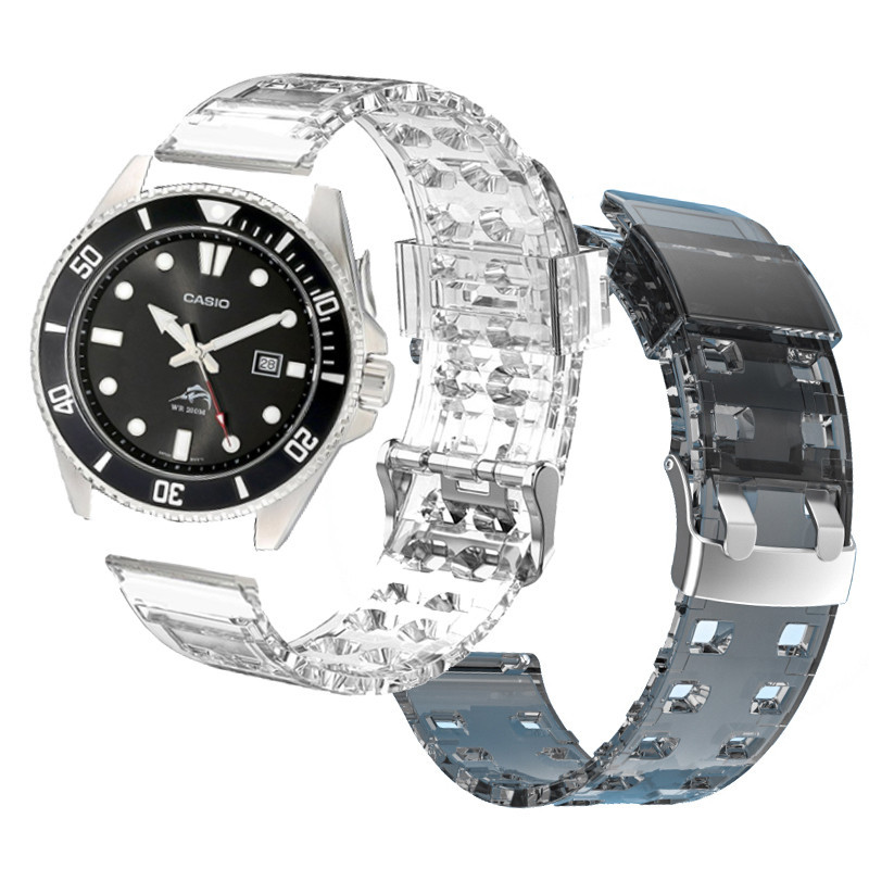 適用於卡西歐 MDV106-1A 智能手錶運動錶帶 TPU 軟錶帶透明錶帶透明手鍊