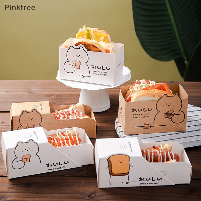 Ptr 10 件卡通食品包裝紙盒麵包吐司三明治漢堡早餐外賣便當一次性包裝盒餐廳 TW