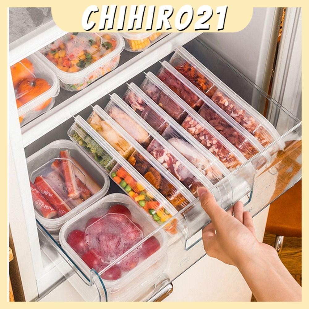 CHIHIRO21冰箱食物儲存保鮮盒,透明果蔬保鮮冷凍儲物盒,冷凍肉Fooding排序4網格密封分裝箱