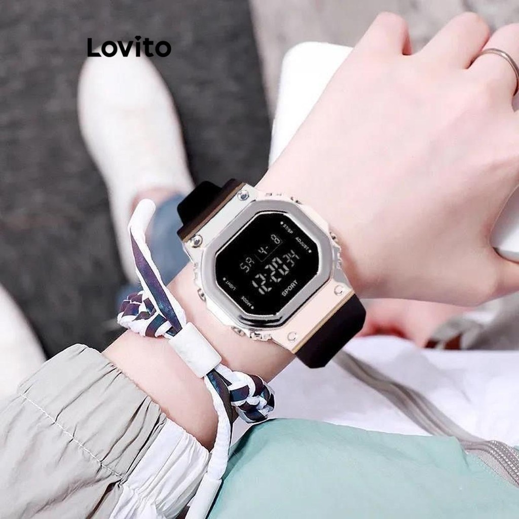 Lovito 休閒素色夜光鬧鐘 LED 女用電子手錶 LFA29086