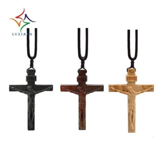 耶穌十字架木製項鍊繩耶穌十字架項鍊十字架木吊墜項鍊男士女士黑色毛衣