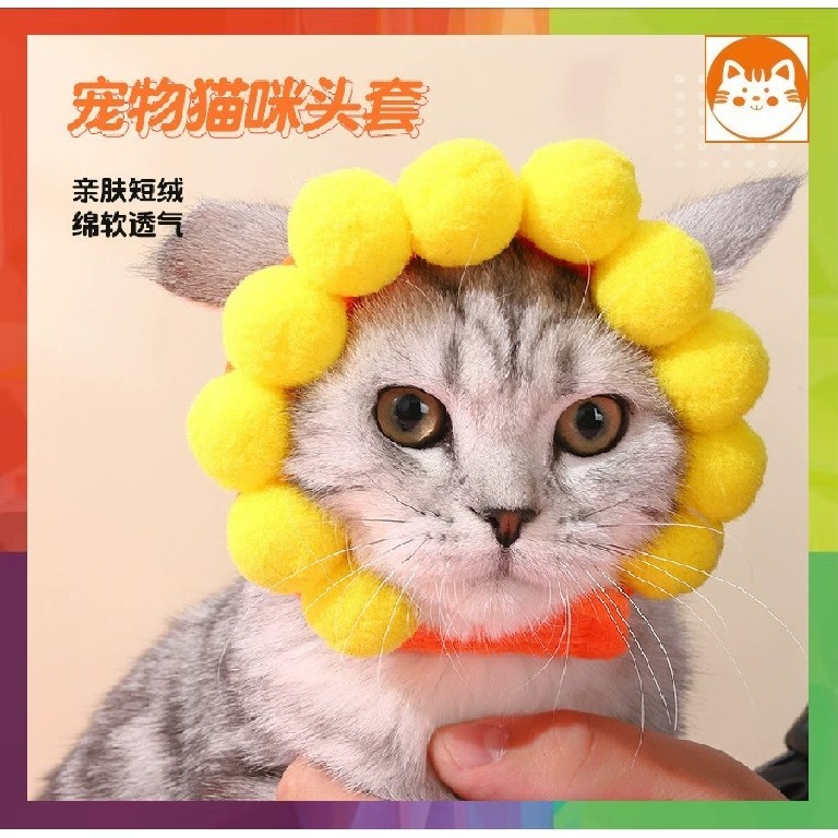 寵物春夏天秋冬可用太陽花帽子可愛卡通猫咪頭套寵物用品狗狗頭飾猫帽子變身裝