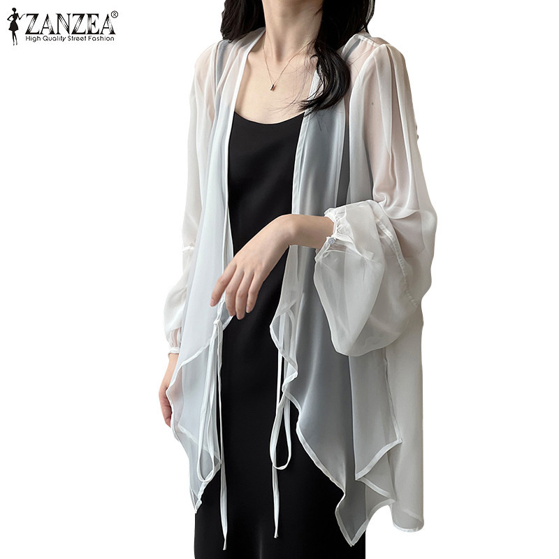 Zanzea 女式韓版休閒純色寬鬆 V 領長袖襯衫