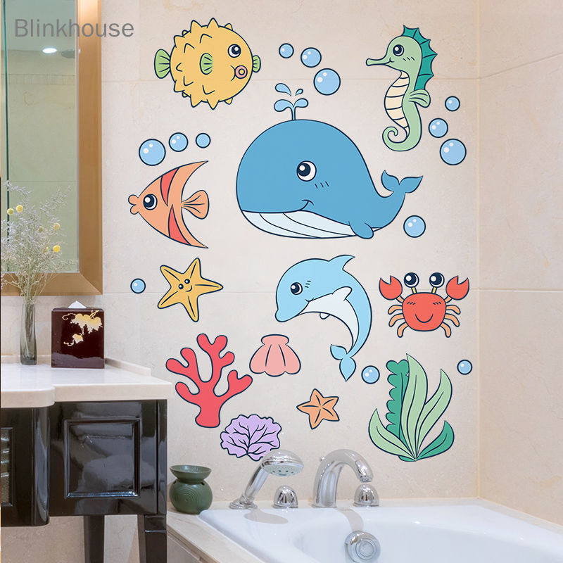 Blinkhouse 衛生間浴室瓷磚玻璃門貼紙防水裝飾小圖案貼畫兒童牆貼卡通海洋魚