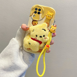 矽膠軟套卡通塗層套毛絨娃娃手繩手機殼防跌落套 適用於 Samsung Galaxy A22 4G / M22 4G /