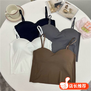 冰絲吊帶女生 帶胸墊 背心 性感美背 短版上衣 露臍 可調節肩帶 百搭基礎款 修身顯瘦 韓版 舒適透氣 高彈不勒