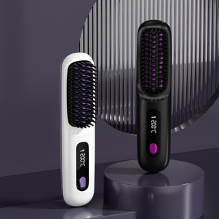 無線直髮梳液晶USB充電陶瓷加熱電梳子直髮器無線便攜迷你直髮梳 捲髮器