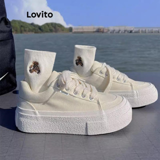 Lovito 學院 素色復古帆布鞋加大厚底經典搭配牛仔褲運動鞋女式 LFA62032