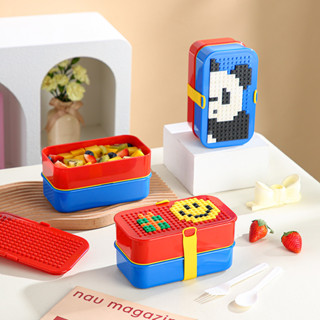 Lego雙層綁帶飯盒 兒童便當盒 配叉勺 可微波午餐便當盒