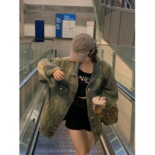 【HOT 本舖】 做舊水洗復古美式牛仔外套女春季2025新款高街寬鬆休閒百搭上衣潮
