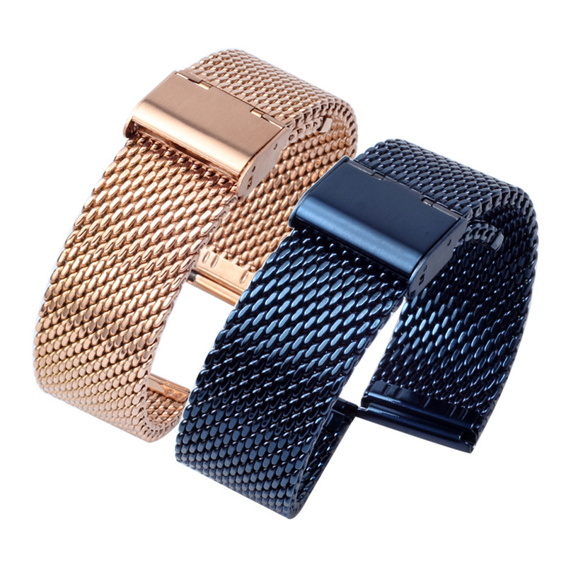 米蘭網帶手錶鏈適配瑪莎拉蒂百年靈格拉蘇蒂藍色不鏽鋼錶帶男鋼帶