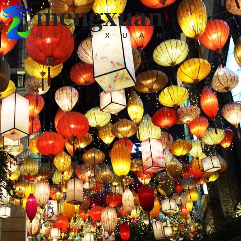 MENGXUAN中秋燈籠,花懸掛越南燈籠,復古發光手工製作三維新年