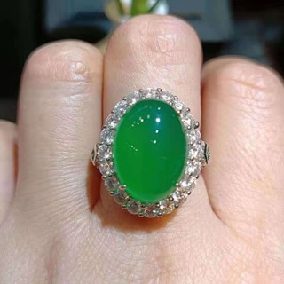 鑲嵌滿鑽綠蛋面戒指綠瑪瑙戒指