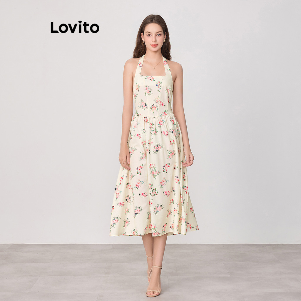 Lovito 波西米亞格  女款花卉圖案連身裙 L83ED080