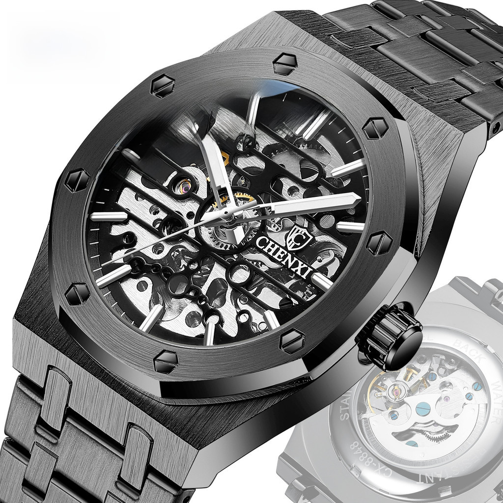 CHENXI新款機械手錶 男士鋼帶鏤空全自動機械錶男士手錶男表