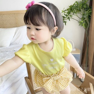 ins韓版嬰幼兒衣服女寶寶上衣夏季短袖女童洋氣T恤花苞褲兩件套裝