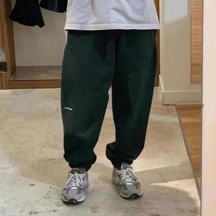 3EMN NAUTICA JAPAN 日系潮牌重磅純棉休閒褲子男寬鬆素色針織運動束腳長棉褲