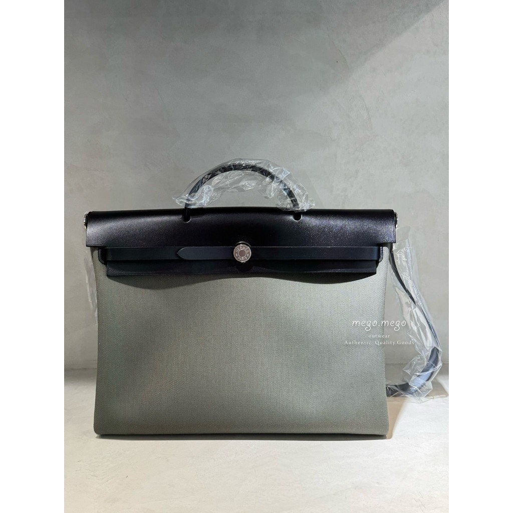 HERMÈS HerBag 39 黑綠 銀扣