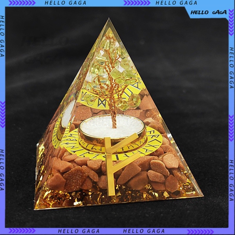 【奧根能量塔】超靈北歐風盧恩符文水晶金字塔天然碎石手工藝品水晶樹脂擺件手作能量金字塔