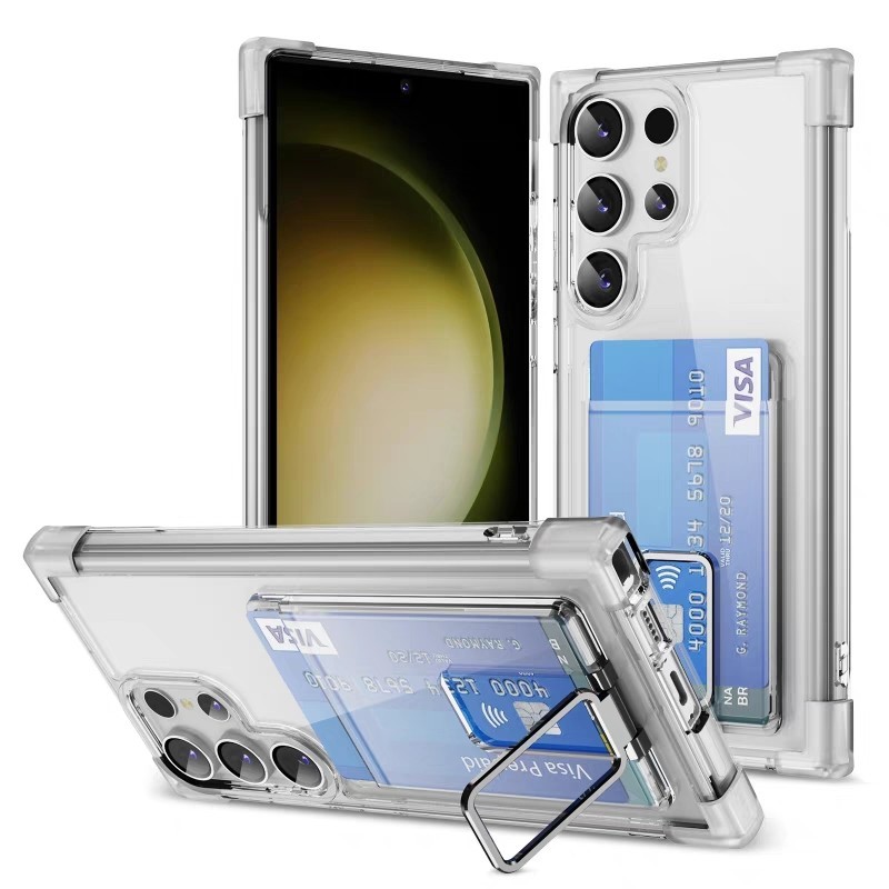 一件式卡包 支架 適用三星S24 S23 S22 Ultra S21 Note 20 手機殼 透明 防摔 插卡空壓殼