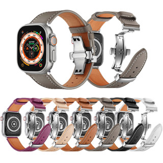 適用蘋果手錶真皮錶帶 Apple Watch真皮蝴蝶扣單圈皮革ultra錶帶