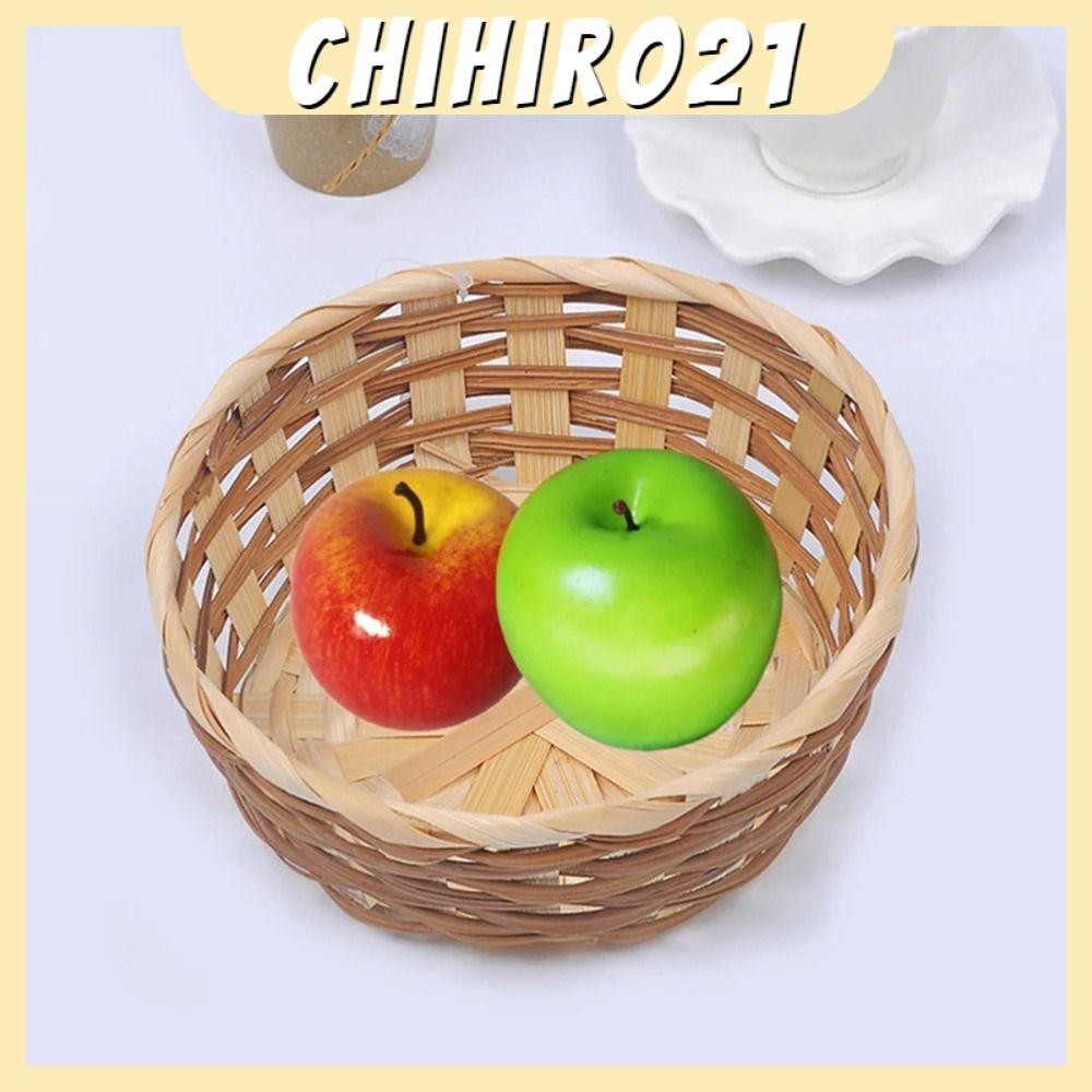 CHIHIRO21水果儲存箱,廚房配件圓形儲物籃,新建大容量食品容器手工製作竹製麵包籃