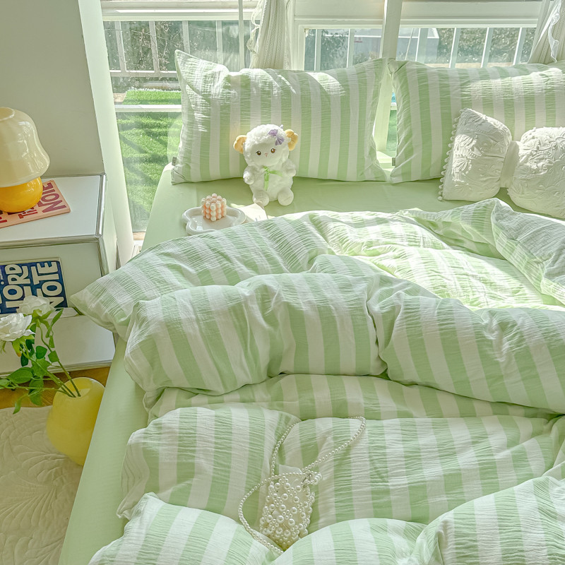水洗棉親膚雲朵條紋床包組 簡約款床單組 床罩被單 單人 雙人 加大床包四件組