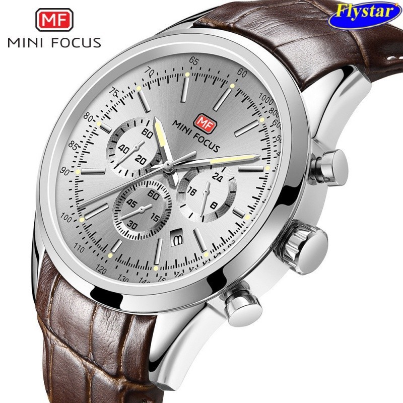 MINI FOCUS品牌正品測速男手錶模擬跑秒日曆夜光防水手錶皮錶帶0116G