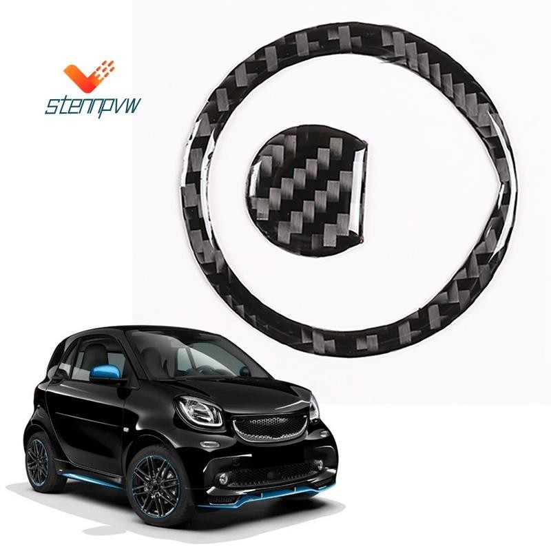 2 件裝汽車碳纖維方向盤標誌貼紙汽車裝飾貼花貼紙適用於 Smart 453 Fortwo 2016-2021