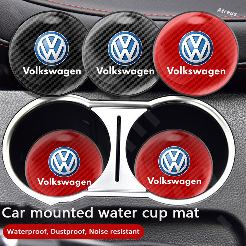 1 件裝大眾碳纖維汽車杯架杯墊圓形杯架防滑杯墊適用於大眾 Polo Volkswagen T-cross Tiguan