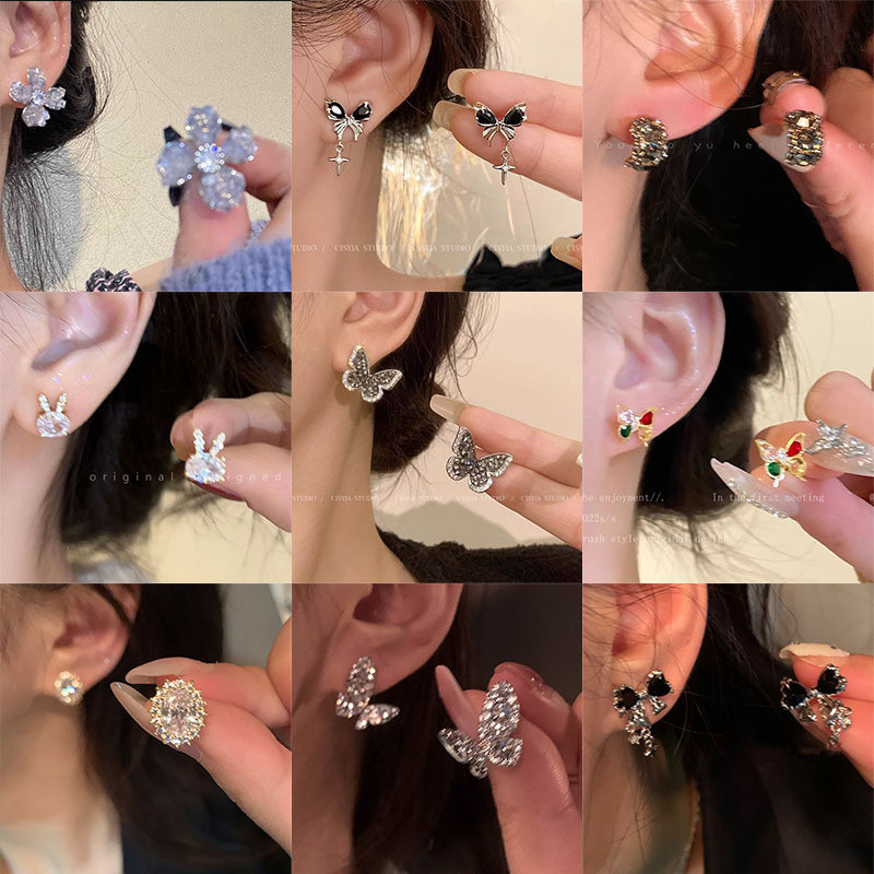 『D家精品』925銀針精緻鋯石耳環女 輕奢氣質高級感耳環 小眾設計耳飾批發