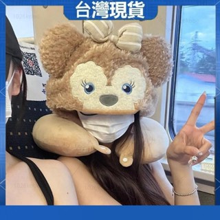雪莉玫U型枕迪士尼帽子女可愛卡通連帽辦公室開車飛機旅行護頸枕U型枕連帽靠枕坐車旅行睡覺神器脖子護頸枕卡通可愛枕頭