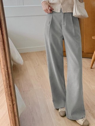 Codibook｜韓國 MORENNE 內刷毛打褶西裝寬褲［現貨-灰色M］長褲 西裝褲 女裝