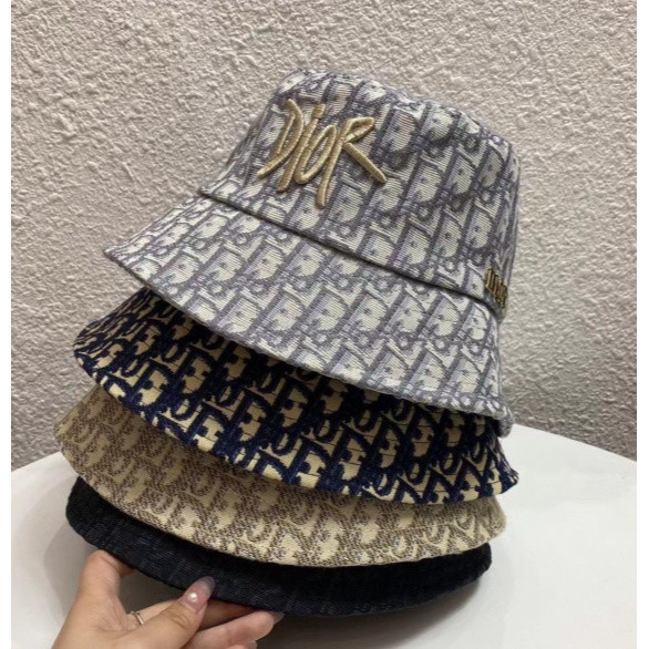 【優質】潮流帽子 歐美風Diorhat刺繡D-D帆布漁夫帽 奢華女士遮陽帽 日常/休閒/戶外