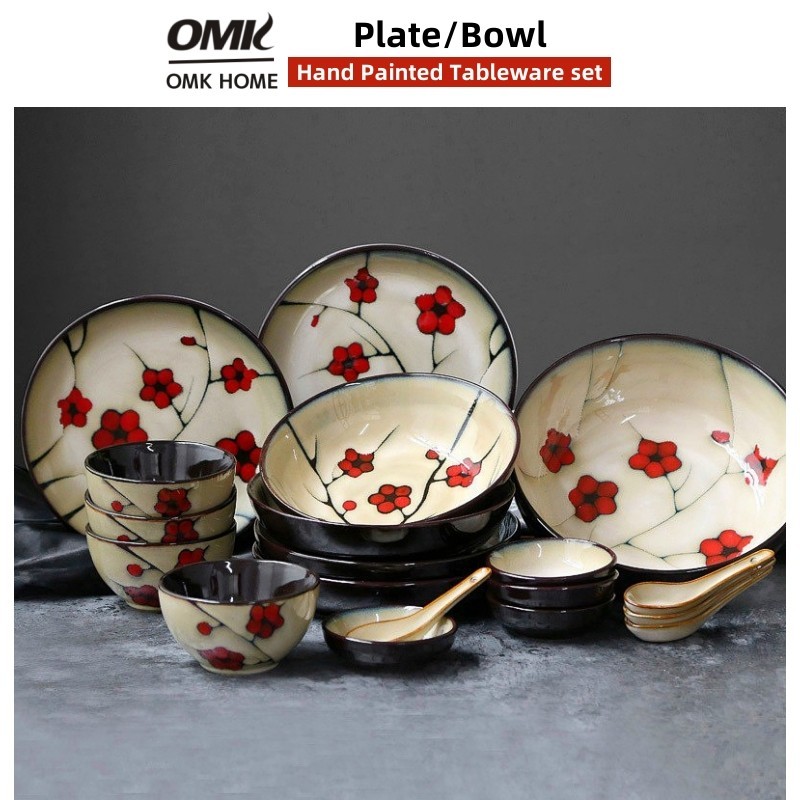 Omk日式陶瓷餐具套裝餐盤深盤沙拉碗飯碗魚盤橢圓盤