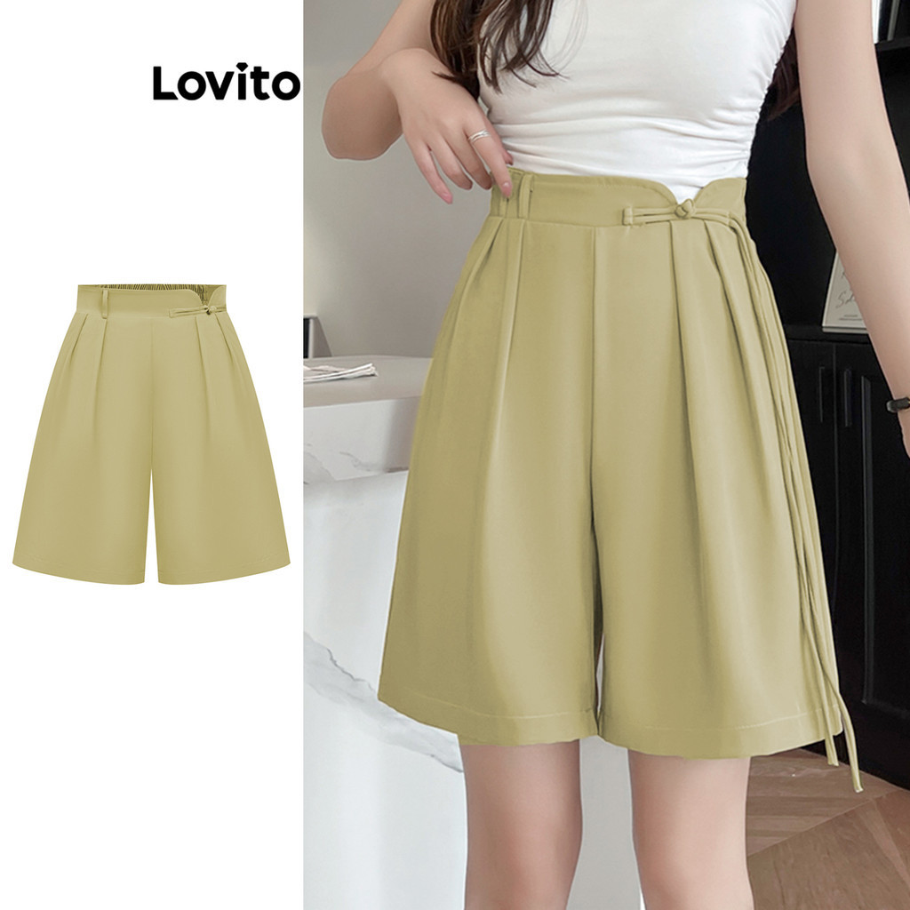 Lovito 女士休閒素色連結短褲 L82AD192